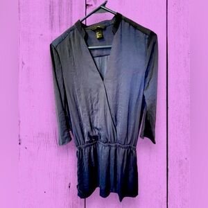 H&M Sz 4 Silk Shift Dress Tunic Blouse Cinched waistband 3/4 Sleeves Navy